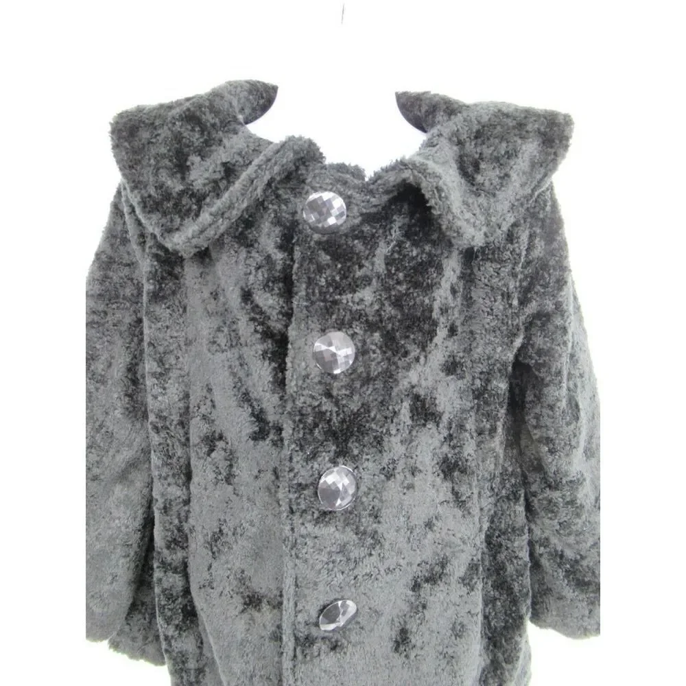 For Love & Lemons x Lil' Lemons Girls Jacket Coat Fuzzy Black 6Y Faux Fur Button
